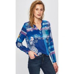 Desigual - Bluzka. Szare bluzki damskie Desigual, na co dzień, s, bez wzorów, z wiskozy, casualowe, ze stójką, z krótkim rękawem. Za 349,90 zł.