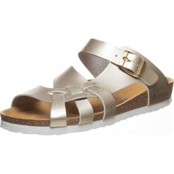 Buty damskie: Skórzane klapki w kolorze złotym