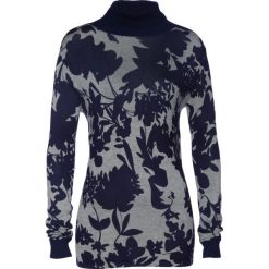 Sweter bonprix ciemnoniebiesko-szary melanż. Szare swetry damskie marki bonprix, z nadrukiem, bez rękawów, bez kaptura. Za 44,99 zł.