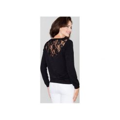 Sweter K224 Czarny. Czarne swetry damskie KATRUS, m, w koronkowe wzory, z bawełny, sportowe, z długim rękawem, długie, bez kaptura. Za 109,00 zł.