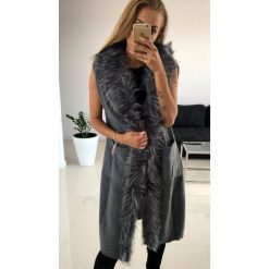 Patrizia Długi Sweter Kardigan Futro kolor SZARY CIEMNY OneSize. Szare futra damskie LIGARI, uniwersalny, długie, bez kaptura. Za 149,00 zł.