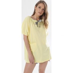 Jasnożółta Tunika Diavere. Żółte tuniki damskie Born2be, xl, bez wzorów, bez kołnierzyka, bez rękawów. W wyprzedaży za 59,99 zł.