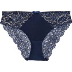 Figi brazylijskie bonprix ciemnoniebiesko-piaskowy. Majtki damskie bonprix. Za 29,99 zł.