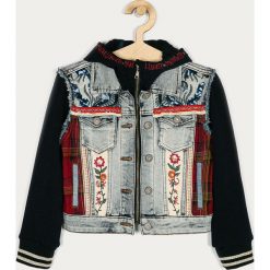 Desigual - Kurtka dziecięca 104-164 cm. Niebieskie kurtki dziewczęce Desigual, z haftami, z elastanu, krótkie, z kapturem. Za 389,90 zł.