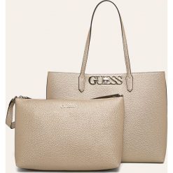 Guess Jeans - Torebka. Żółte torby damskie na zakupy Guess Jeans, z aplikacjami, z bawełny, na ramię, duże, bez dodatków. Za 599,90 zł.