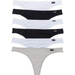 Stringi (6 par w opak.) bonprix czarny + biały + szary. Białe stringi damskie marki bonprix, z aplikacjami. Za 47,94 zł.