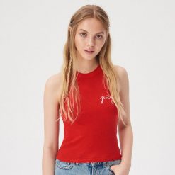 Top z dekoltem halter - Czerwony. Czerwone topy damskie Sinsay, s, bez wzorów, bez kołnierzyka. Za 14,99 zł.