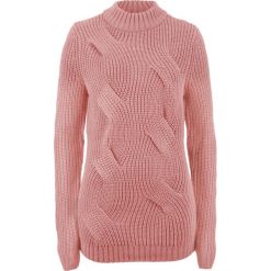 Sweter w warkocze bonprix jasny koralowy. Pomarańczowe swetry damskie bonprix, bez wzorów, bez rękawów, bez kaptura. Za 74,99 zł.