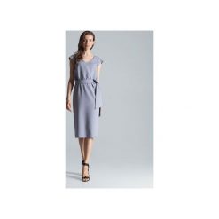 Sukienka M674zary. Szare sukienki damskie FIGL, xl, w paski, z tkaniny, z dekoltem w serek, bez rękawów, midi, asymetryczne. Za 179,00 zł.