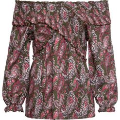 Bluzka "carmen" z przeszyciem cienkimi gumkami bonprix piaskowo-jasnoróżowy "paisley". Brązowe bluzki damskie bonprix, paisley. Za 99,99 zł.