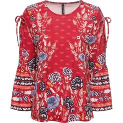 Shirt bonprix czerwono-niebiesko-biały. Czerwone bluzki damskie bonprix, z nadrukiem, z okrągłym kołnierzem, bez rękawów. Za 37,99 zł.