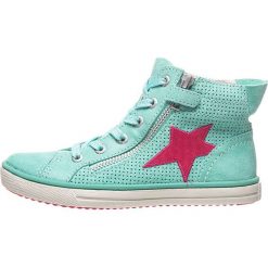 Skórzane sneakersy "Saskia" w kolorze miętowym. Niebieskie trampki dziewczęce Lurchi, z aplikacjami, na sznurówki. W wyprzedaży za 142,95 zł.