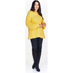Sweter oversize z bufiastymi rękawami żółty. Żółte swetry damskie N/A, bez wzorów, z wełny, bez rękawów, bez kaptura. Za 169,90 zł.
