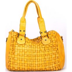 Torebki klasyczne damskie: Skórzana torebka w kolorze żółtym – 36 x 26 x 17 cm