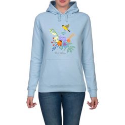 Bluza damska. Kwiaty i ptaki. Niebieskie bluzy rozpinane damskie Pakamera, w kwiaty, z kapturem. Za 119,00 zł.