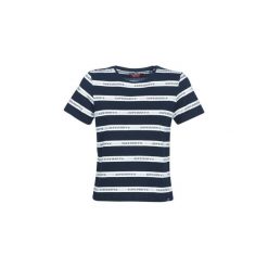 T-shirty z krótkim rękawem Superdry COTE STRIPE TEXT TEE. Niebieskie t-shirty damskie Superdry, bez wzorów, bez kołnierzyka. Za 143,20 zł.