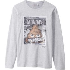 Shirt z motywem Emoji z obracanych cekinów bonprix jasnoszary melanż. Szare t-shirty chłopięce bonprix, bez wzorów, bez rękawów. Za 34,99 zł.