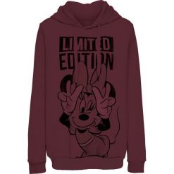 Bluza z kapturem i nadrukiem Myszki Minnie bonprix czerwony klonowy. Czerwone bluzy damskie bonprix, z nadrukiem, z dzianiny, bez rękawów, z kapturem. Za 109,99 zł.