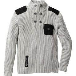 Sweter "Slim fit" bonprix jasnoszary melanż. Szare swetry klasyczne męskie bonprix, m, z aplikacjami, z tkaniny. Za 89,99 zł.