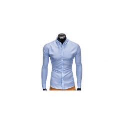 KOSZULA MĘSKA ELEGANCKA Z DŁUGIM RĘKAWEM K401 - BŁĘKITNA. Niebieskie koszule męskie Ombre Clothing, xxl, bez wzorów, eleganckie, bez kołnierzyka, z długim rękawem. Za 49,00 zł.