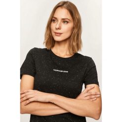 Calvin Klein Jeans - T-shirt. Czarne bluzki damskie Calvin Klein Jeans, s, z aplikacjami, z bawełny, z okrągłym kołnierzem. Za 179,90 zł.