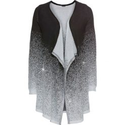 Sweter bez zapięcia z lureksową nitką bonprix czarno-srebrny wzorzysty. Szare swetry damskie marki bonprix, bez wzorów, z dzianiny, eleganckie, z długim rękawem, długie, bez kaptura. Za 59,99 zł.