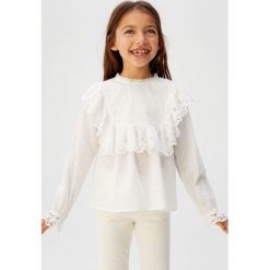 Mango Kids - Koszula dziecięca Plumeti 110-164 cm. Białe bluzki dziewczęce Mango Kids, z haftami, z bawełny, ze stójką, z długim rękawem, długie, bez kaptura. Za 99,90 zł.