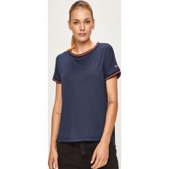 Tommy Jeans - T-shirt. Niebieskie bluzki damskie Tommy Jeans, s, bez wzorów, z elastanu, z okrągłym kołnierzem, z krótkim rękawem. W wyprzedaży za 119,90 zł.