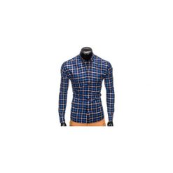 KOSZULA MĘSKA W KRATĘ Z DŁUGIM RĘKAWEM K399 - GRANATOWA/NIEBIESKA. Niebieskie koszule męskie Ombre Clothing, s, bez wzorów, eleganckie, bez kołnierzyka, z długim rękawem. Za 29,99 zł.