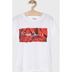 Pepe Jeans - T-shirt dziecięcy 128-178/180 cm. Białe t-shirty chłopięce Pepe Jeans, z nadrukiem, z bawełny, bez rękawów. Za 79,90 zł.