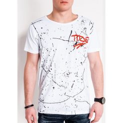 T-shirt męski z nadrukiem S1091 - biały. Białe t-shirty męskie Ombre Clothing, s, z nadrukiem, z bawełny, bez kołnierzyka. Za 14,99 zł.