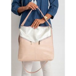 Torebka damska shopper bag 0008 różowa srebrna - srebrny. Szare torby damskie na zakupy w paski, eleganckie, duże. Za 69,99 zł.