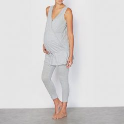 Tunika dla kobiet w ciąży i karmiących piersią. Czarne bielizna ciążowa marki La Redoute Collections, z materiału, z okrągłym kołnierzem, moda ciążowa, bez rękawów. Za 102,86 zł.