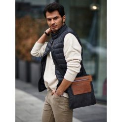 Torba męska skórzana na ramię Always Wild BAG-1 - brązowy / czarny. Pomarańczowe torby męskie skórzane ze skóry. Za 139,99 zł.