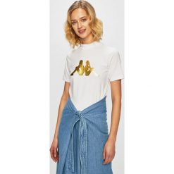 Kappa - Top. Białe bluzki damskie Kappa, s, z nadrukiem, z elastanu, casualowe, z golfem. W wyprzedaży za 89,90 zł.