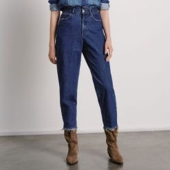 Jeansy barrel leg - Granatowy. Niebieskie jeansy damskie Reserved. Za 119,99 zł.