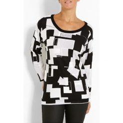 Sweter w kolorze czarno-białym. Czarne swetry damskie Jacqueline Riu, bez wzorów, klasyczne, bez rękawów, bez kaptura. W wyprzedaży za 79,95 zł.