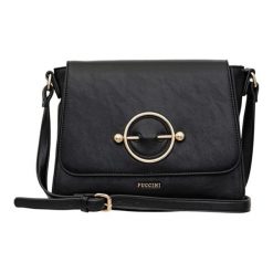 Torebka "Fashion" w kolorze czarnym - (S)27,5 x (W)20 x (G)14 cm. Czarne torebki klasyczne damskie Puccini, w paski, ze skóry, na ramię, bez dodatków. W wyprzedaży za 129,95 zł.