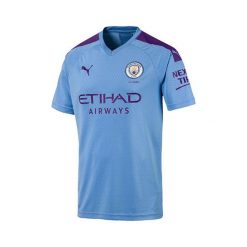 Puma Replika koszuli MCFC HOME SS ze sponsorem 2019/20, XL. Niebieskie koszulki męskie Puma, xl, bez wzorów, bez kołnierzyka, bez rękawów. Za 511,08 zł.