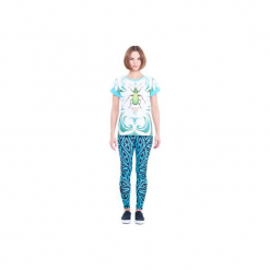 Carabus T-shirt (Blue&Green). Niebieskie t-shirty damskie marki OKUAKU, xs, z nadrukiem, z elastanu, klasyczne, z klasycznym kołnierzykiem. Za 139,00 zł.