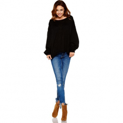 Oversizowy Czarny Sweter z Bufiastym Rękawem. Czarne swetry oversize damskie Molly.pl, uniwersalny, z jeansu. Za 99,90 zł.