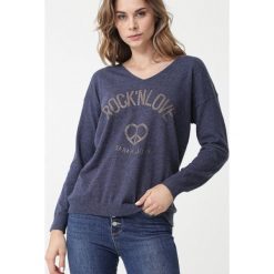 Granatowy Sweter Crystal Brook. Niebieskie swetry damskie Born2be, s, z nadrukiem, bez rękawów, długie, bez kaptura. Za 109,99 zł.