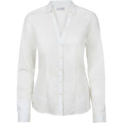 Bluzka ze stretchem bonprix biel wełny. Białe koszulki damskie bonprix, bez wzorów, z wełny, z dekoltem w serek, bez rękawów. Za 54,99 zł.