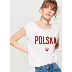 Koszulka mundialowa - Biały. Białe t-shirty damskie Mohito, l. W wyprzedaży za 29,99 zł.