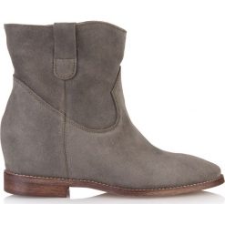 Botki oliwkowe z ukrytą koturną. Zielone botki damskie Arturo Vicci, ze skóry, boho, na wysokim obcasie, na koturnie, bez zapięcia. Za 339,00 zł.