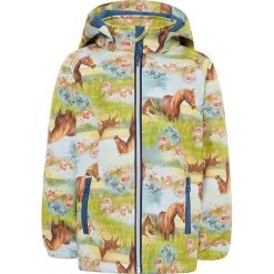 Kurtka softshellowa "Falfa" w kolorze granatowo-zielonym. Zielone kurtki niemowlęce marki name it girls, bez wzorów, bez kaptura. W wyprzedaży za 152,95 zł.