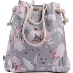 Materiałowa torebka worek "ME 15" szara w kwiaty Paris. Szare torebki worki damskie me&BAGS, w kwiaty, z tkaniny, na ramię, bez dodatków. Za 149,00 zł.