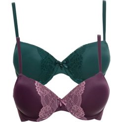 Biustonosz usztywniany (2 szt.) bonprix czarny bez - matowy jeżynowy + zielony. Fioletowe biustonosze bonprix, bez wzorów, z koronki. Za 75,98 zł.