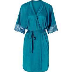 Szlafrok kimono bonprix niebieskozielony. Niebieskie szlafroki damskie bonprix, bez wzorów, z satyny, bez rękawów, bez kaptura. Za 99,99 zł.