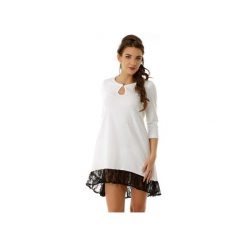 Sukienka tunika oversize z koronką ecru ED008-3. Białe tuniki damskie marki Ella dora, w koronkowe wzory, z koronki, bez rękawów, oversize. Za 184,00 zł.